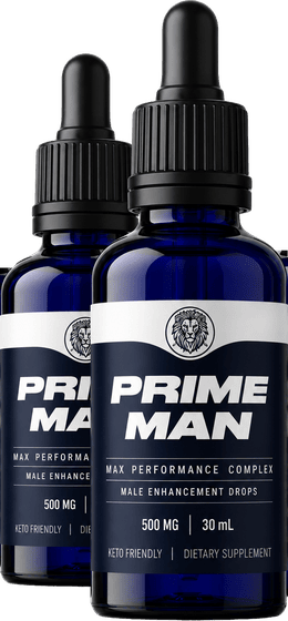 Two bottles of Prime Man Drops, the starter package
